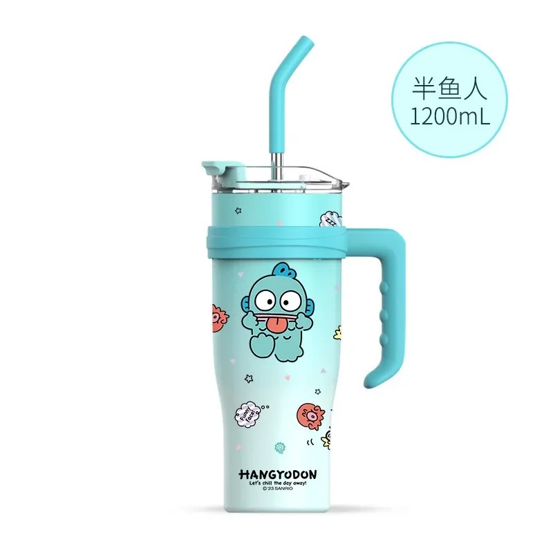 MINISO 1200ml Sanrio Thermos Bottle  Cold Ice Cute Hello Kitty Kuromi Cinnamoroll Melody Stainless Steel Water Bottle with Straw 2024