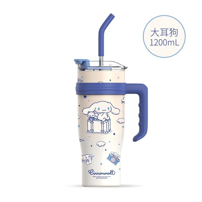MINISO 1200ml Sanrio Thermos Bottle  Cold Ice Cute Hello Kitty Kuromi Cinnamoroll Melody Stainless Steel Water Bottle with Straw 2024