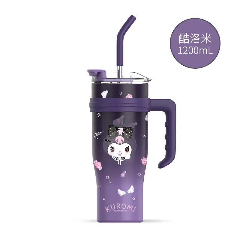 MINISO 1200ml Sanrio Thermos Bottle  Cold Ice Cute Hello Kitty Kuromi Cinnamoroll Melody Stainless Steel Water Bottle with Straw 2024