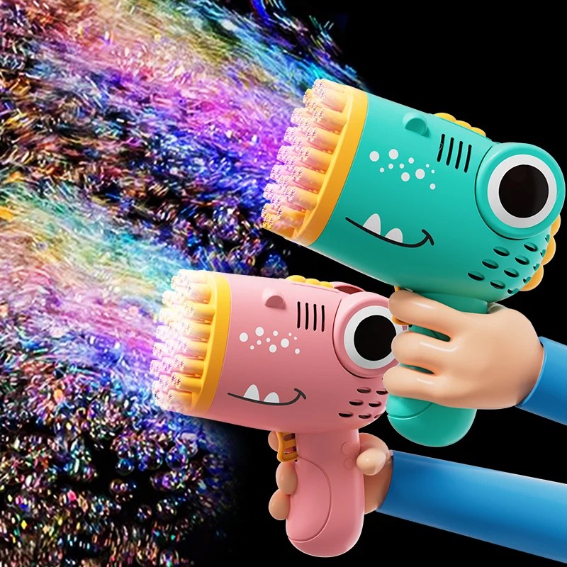 40-Hole Dinosaur Bubble Gun - 2-in-1 Electric Bubble Machine for Kids