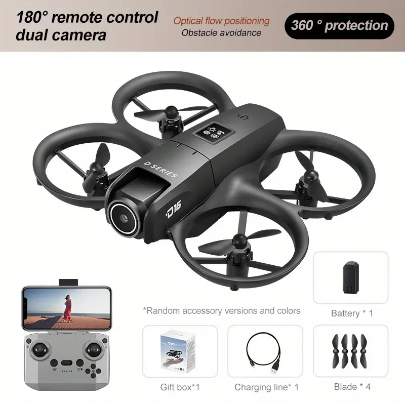 D16 Drone with Dual HD Camera, Propeller Safety Design, 360 Full Protection