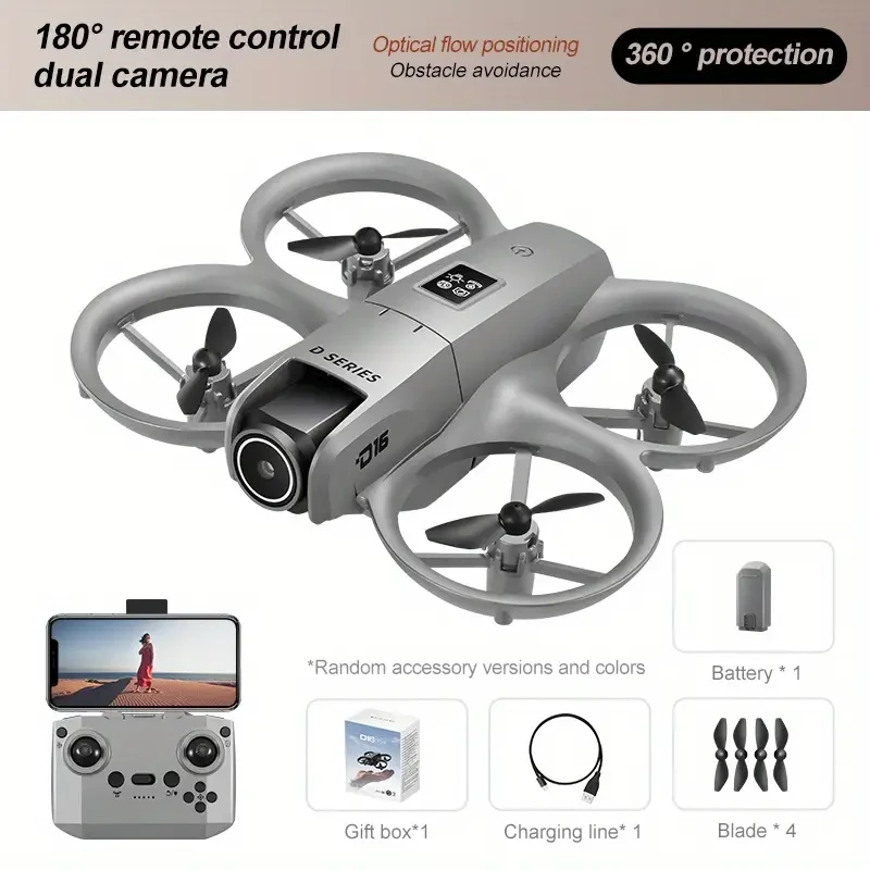 D16 Drone with Dual HD Camera, Propeller Safety Design, 360 Full Protection