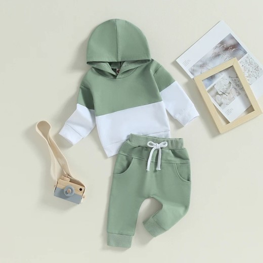 Color Stitching Hoodie Children's Fashion Casual Set