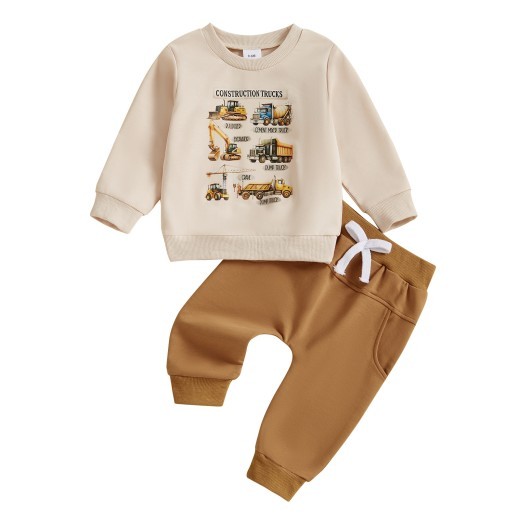 Truck Building Printing Boys Sweater Suit