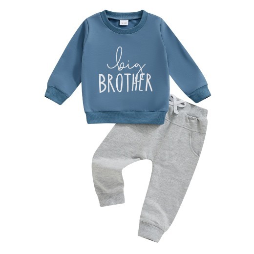 Casual Boy Letter Printed Crew Neck Sweatshirt Trousers Suit