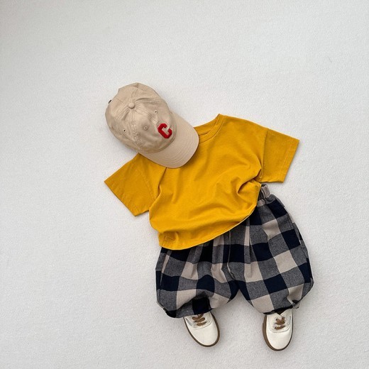 Retro Blue Plaid Casual Capri Pants Children's Middle Pants