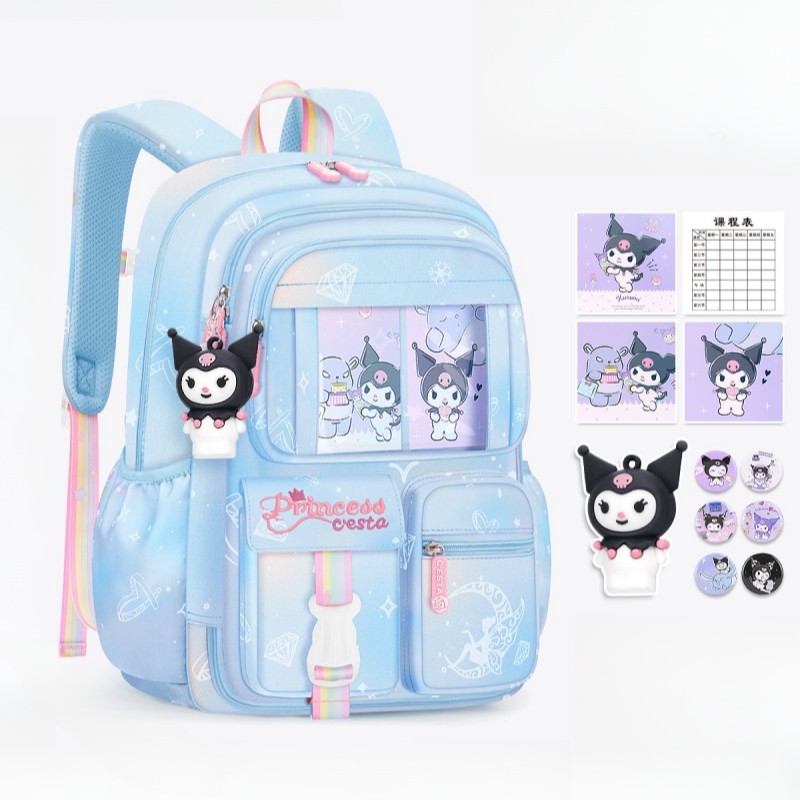 MINISO Sanrio Kuromi Student Backpack  Kawaii Reduce Burden Protect Spine Kids Schoolbag, Cute Cartoon Light Book Bag, Girl Gift