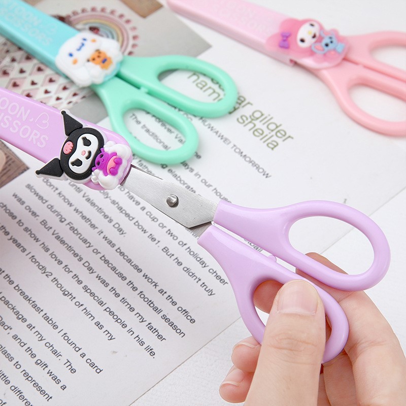 MINISO Cartoon Sanrio Kuromi Scissors  Cinnamoroll Melody Cute Kid Safety Shears for Stationery and Student Supplies