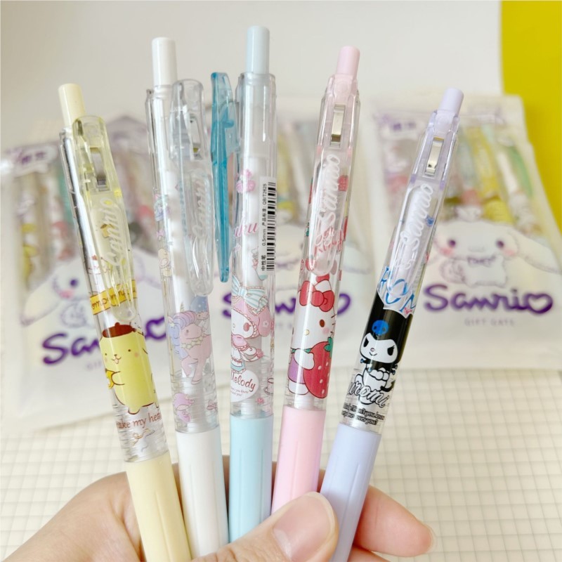 6Pcs/Set Kawaii Sanrio Hello Kitty 0.5mm Gel Pens  Cute Kuromi Press Gel Pen Cartoon Kids School Student Stationery Supplies Gift