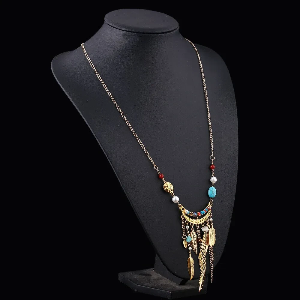 Long Sweater Chain Tassel Leaf Pendant