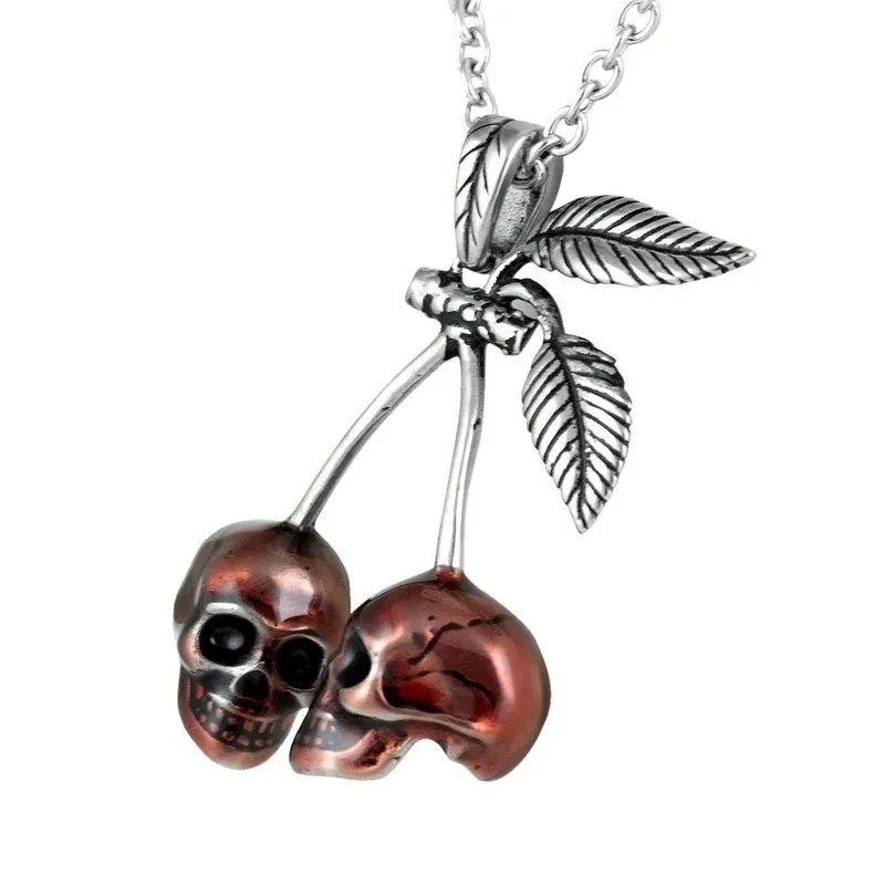 Runtao Red Cherry Skull Necklace Pendant