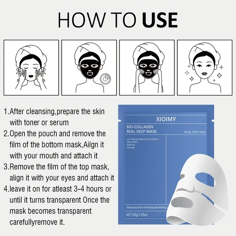 5pcs Biological Collagen Powerful Moisturizing Facial Mask