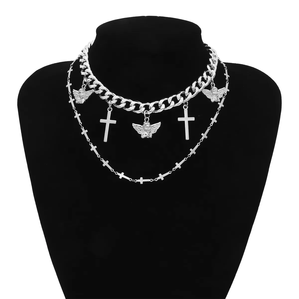 Cross chain angel necklace