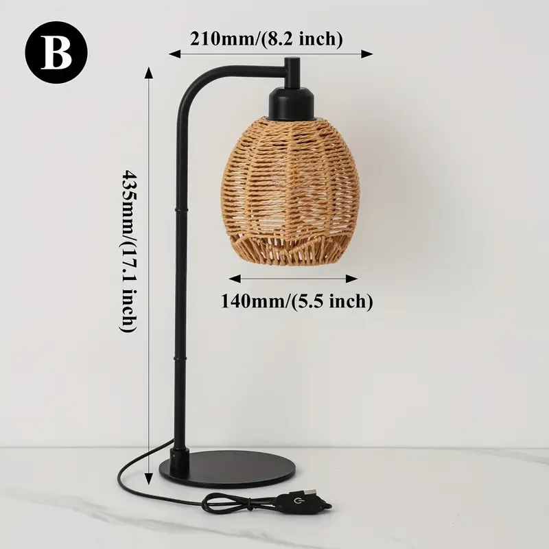 1pc Hand-Woven LED Table Lamp  Dimmable USB-Powered Desk Light with Warm Yellow Glow, Adjustable Brightness (200-350 Lumens), E27 Base, Perfect for Bedroom, Office, Living Room, or Gift Idea