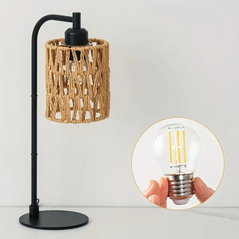 1pc Hand-Woven LED Table Lamp  Dimmable USB-Powered Desk Light with Warm Yellow Glow, Adjustable Brightness (200-350 Lumens), E27 Base, Perfect for Bedroom, Office, Living Room, or Gift Idea
