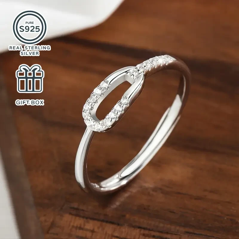 1pc S925 Silvery Ring Minimalist and Fashionable Thin Loop Open Ring for Women, Adjustable Size, Suitable for Daily Wear