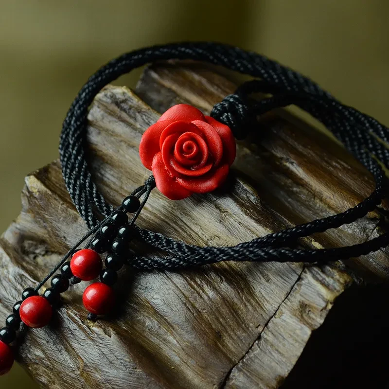 Chinese Style Red Lacquered Rose Long Necklace
