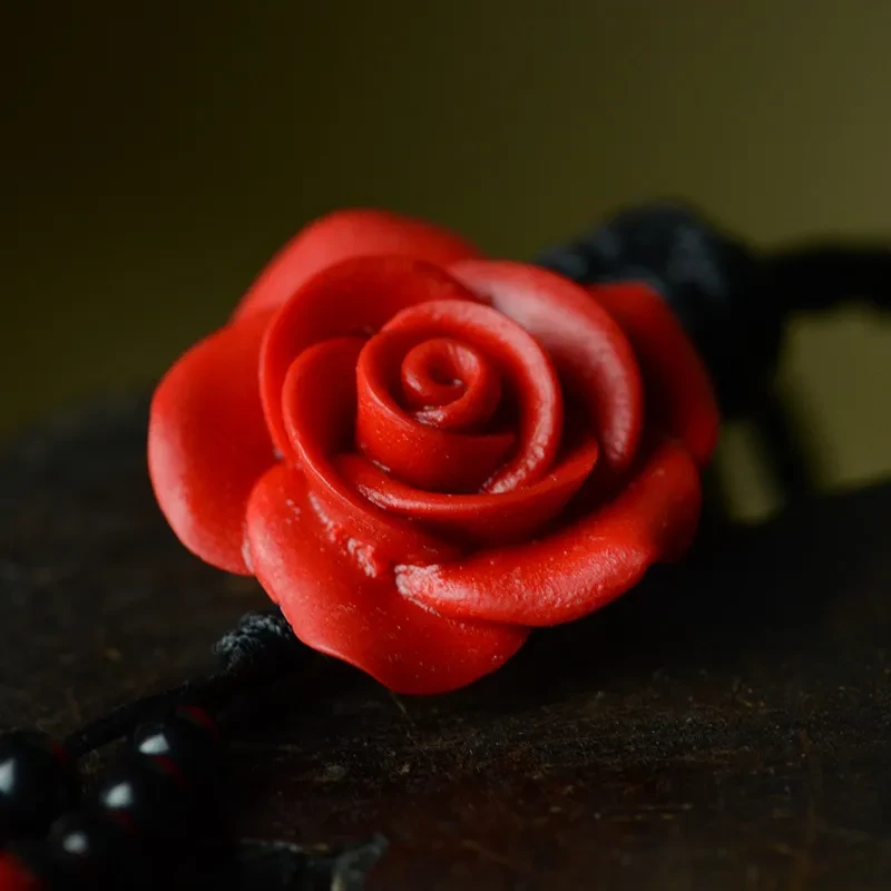 Chinese Style Red Lacquered Rose Long Necklace