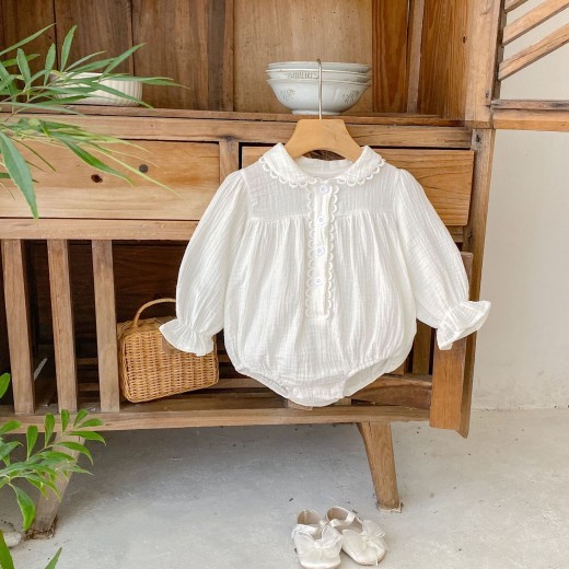 Solid Color Double Veil Lapel Long-sleeve Jumpsuit