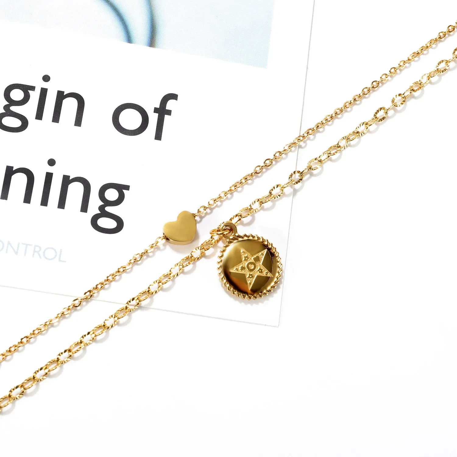 Double Heart Shaped Titanium Steel Pendant Pentagram Necklace