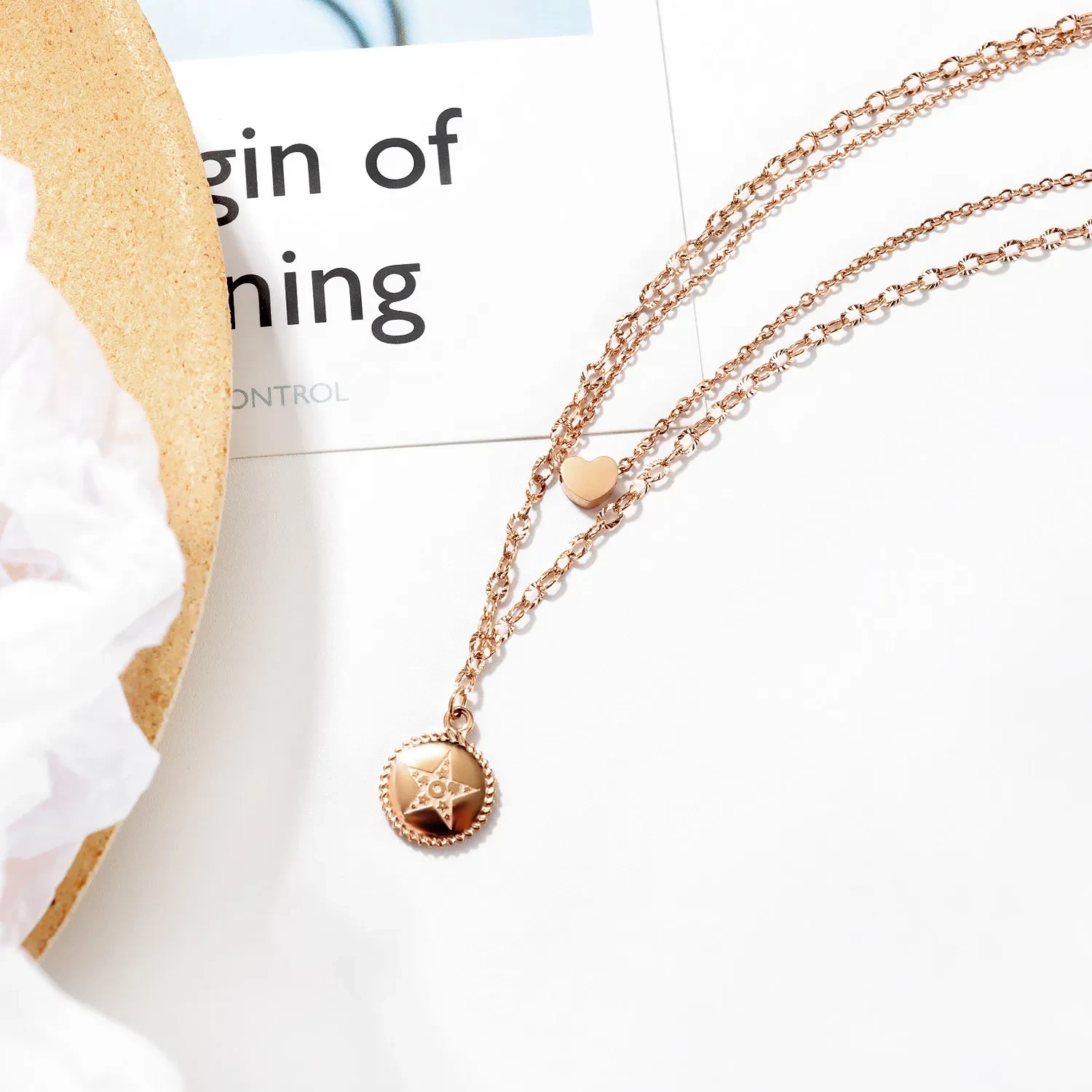 Double Heart Shaped Titanium Steel Pendant Pentagram Necklace