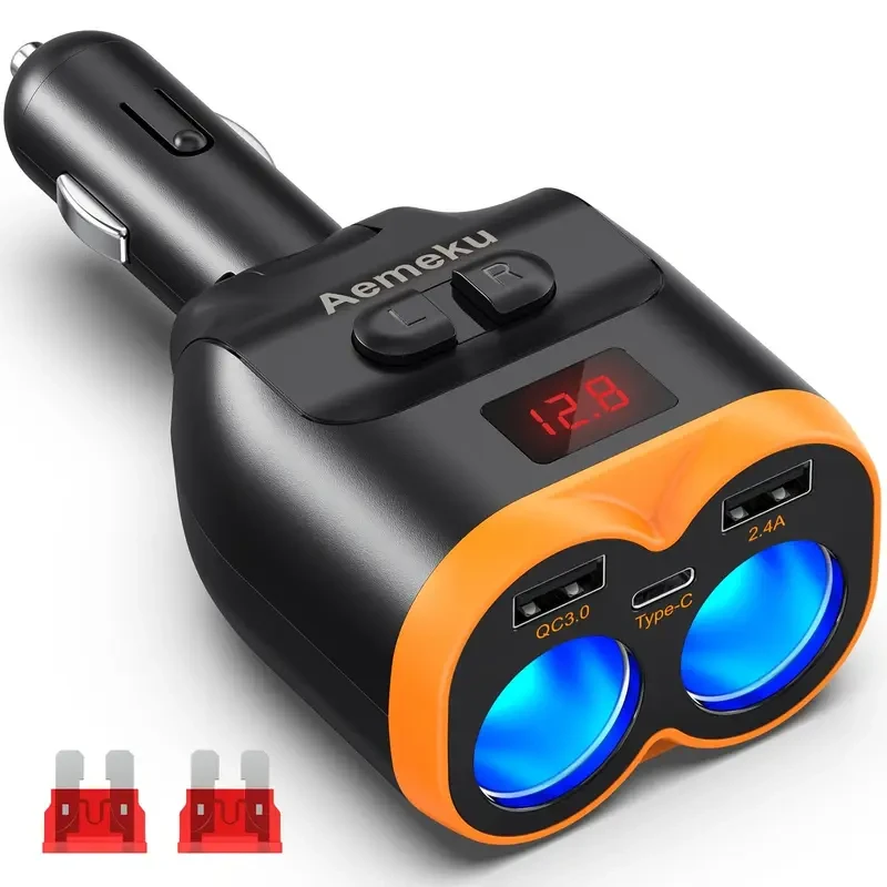Aemeku 30W Dual USB & Type-C Car Charger with QC3.0