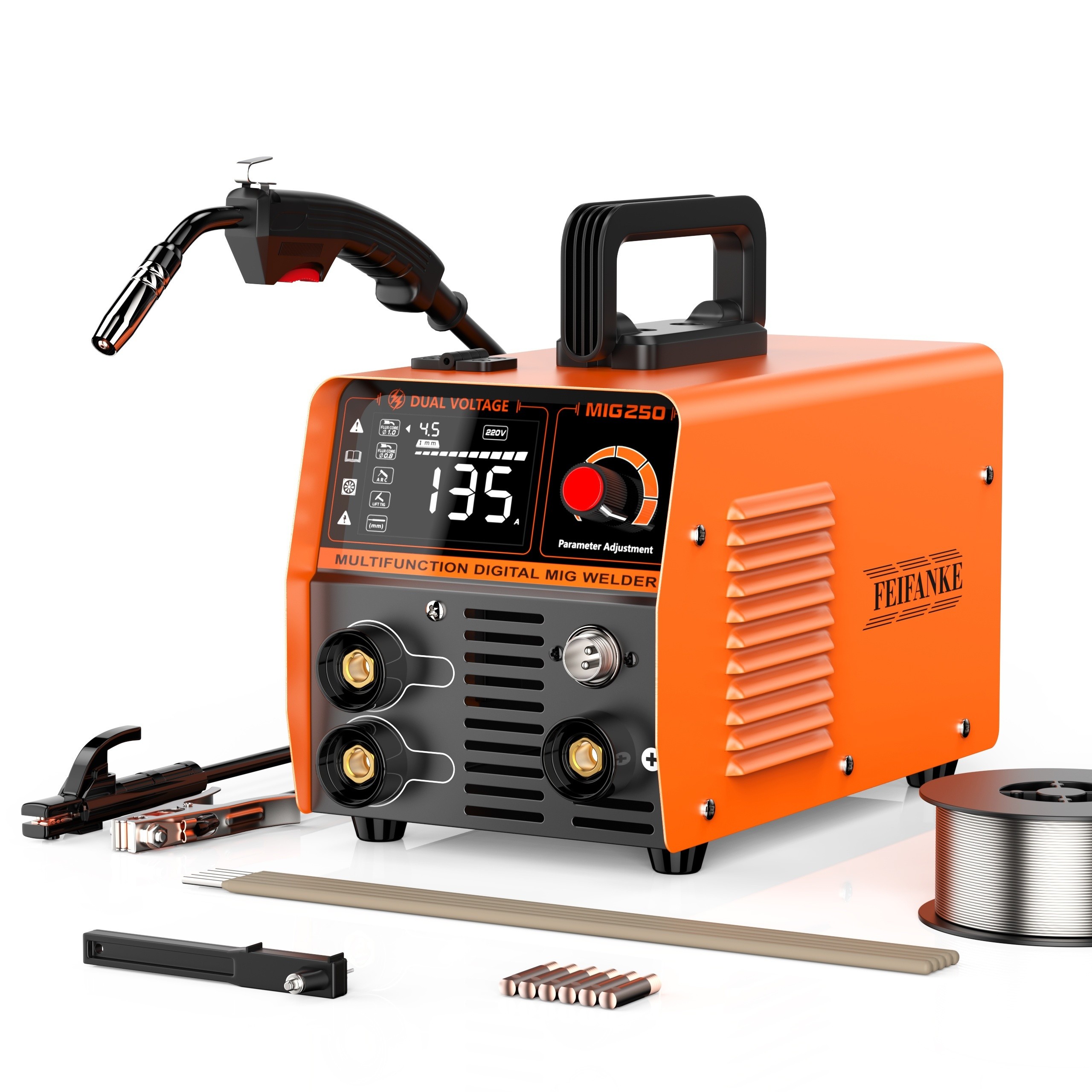 135A Flux Core MIG Welder 110V/220V 3-IN-1 MIG/ARC/Lift TIG Welding Machine IGBT DC Inverter Gasless Welder Synergy Welding Machine