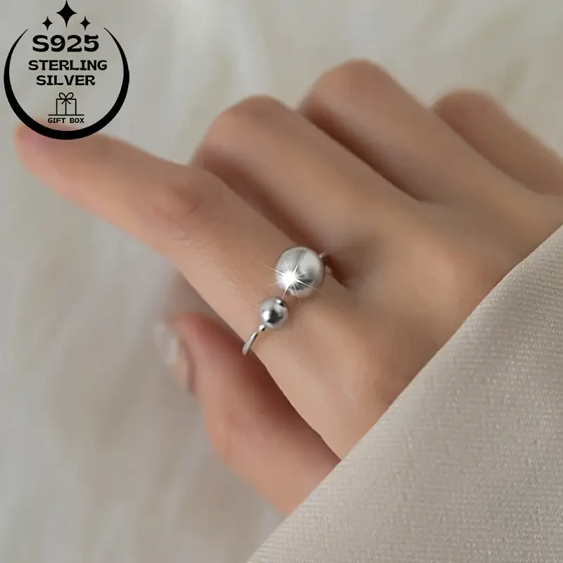 925 Silver Simple Sweet Polished Large Bead Women's Ring, Adjustable Opening  Perfect for Everyday and Party Wear