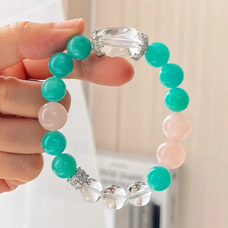 Crystal Beaded Bracelet  Teal Green & Pink Retro Handmade Jewelry for Women, Perfect for Casual Attire & Special Occasions, Ideal Valentine's Gift for Her