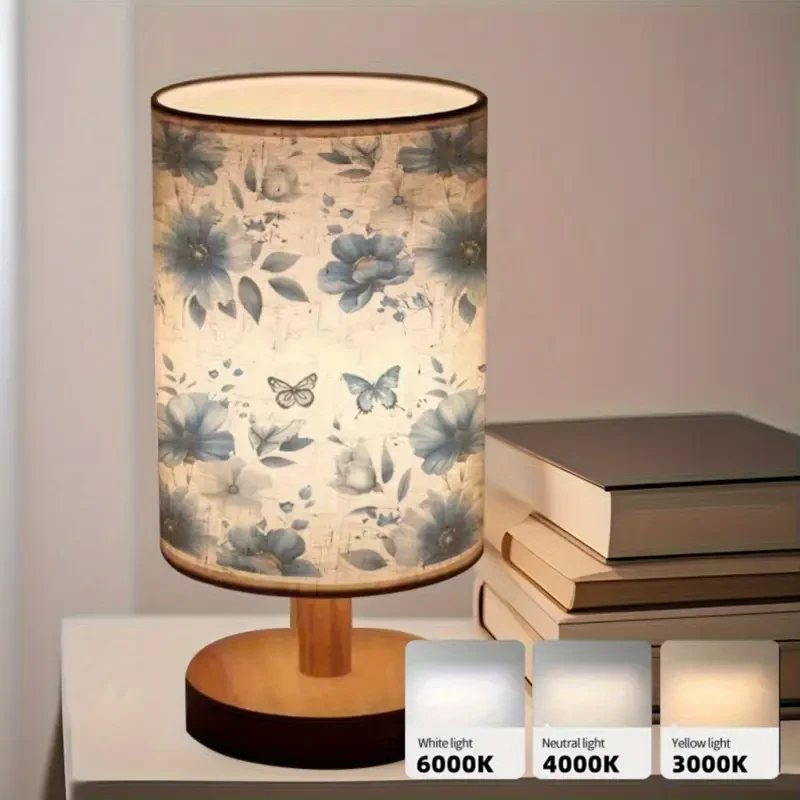 Floral Table Lamp with Wooden Base  Tri-Color Lighting, Adjustable Height & Elegant Modern Design for Bedroom, Living Room & Office
