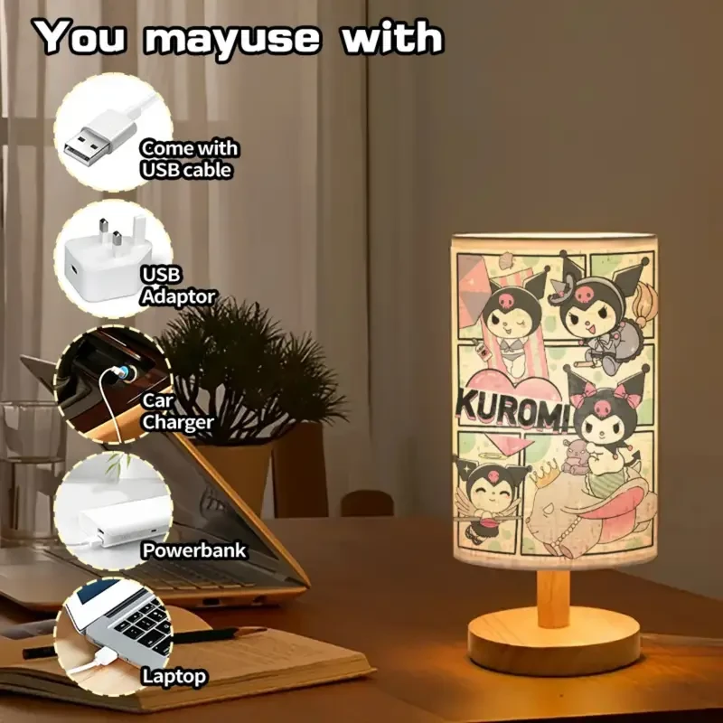 Melody Elegant Kuromi-Themed Table Lamp  Adjustable Tri-Color Lighting & Extendable Design for Bedroom & Living Room Charm