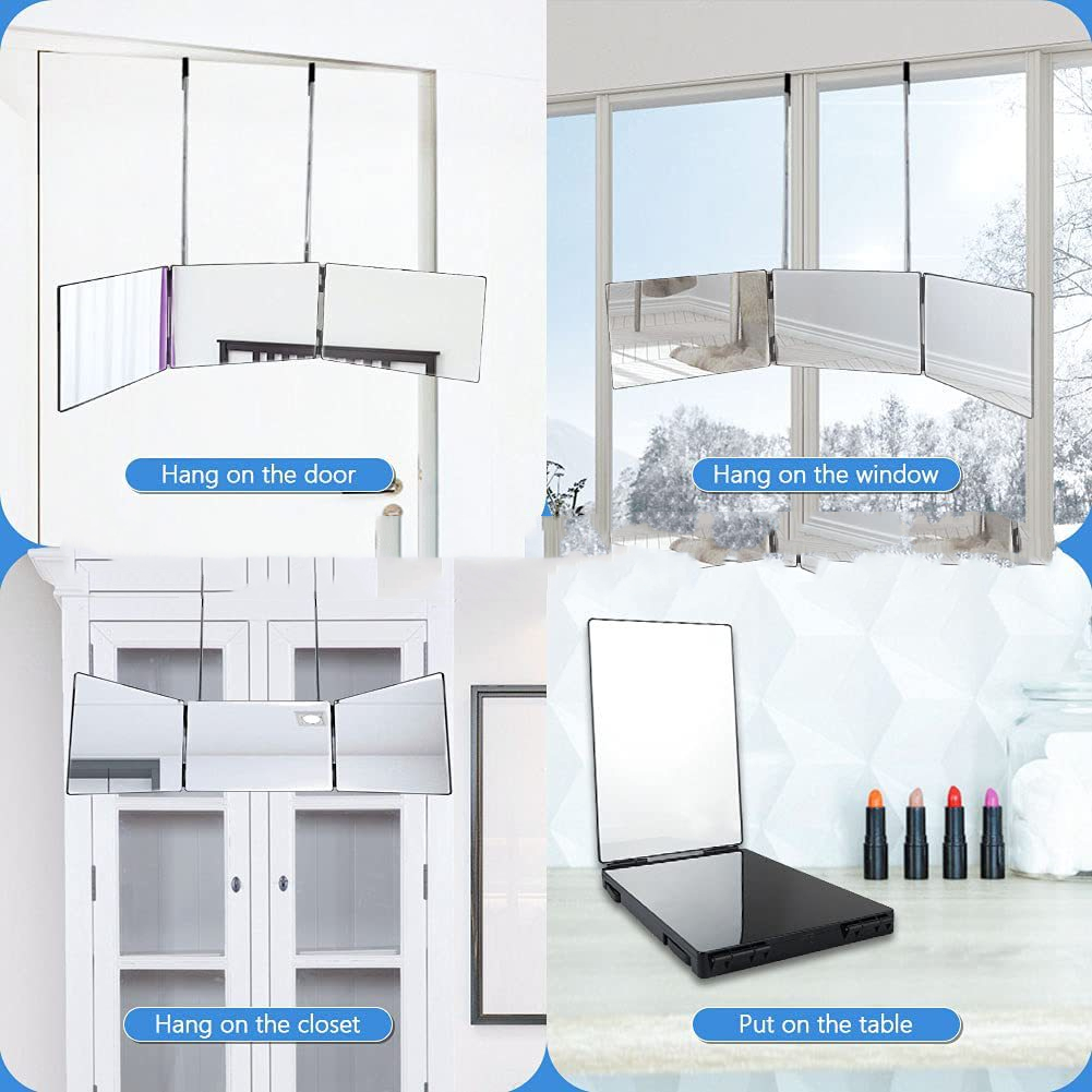 Retractable Hanging Three-sided Folding Mirror Makeup