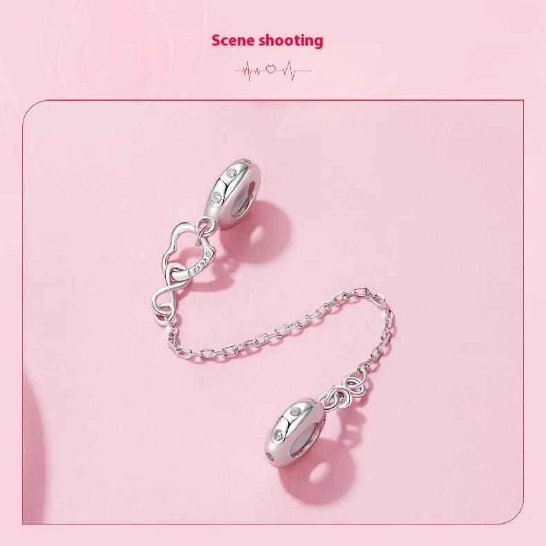 Silver Ziyun Infinite Love Silicone Safety Chain 925 Silver DIY Bracelet String Beads Sub-accessories Charm Mother's Day