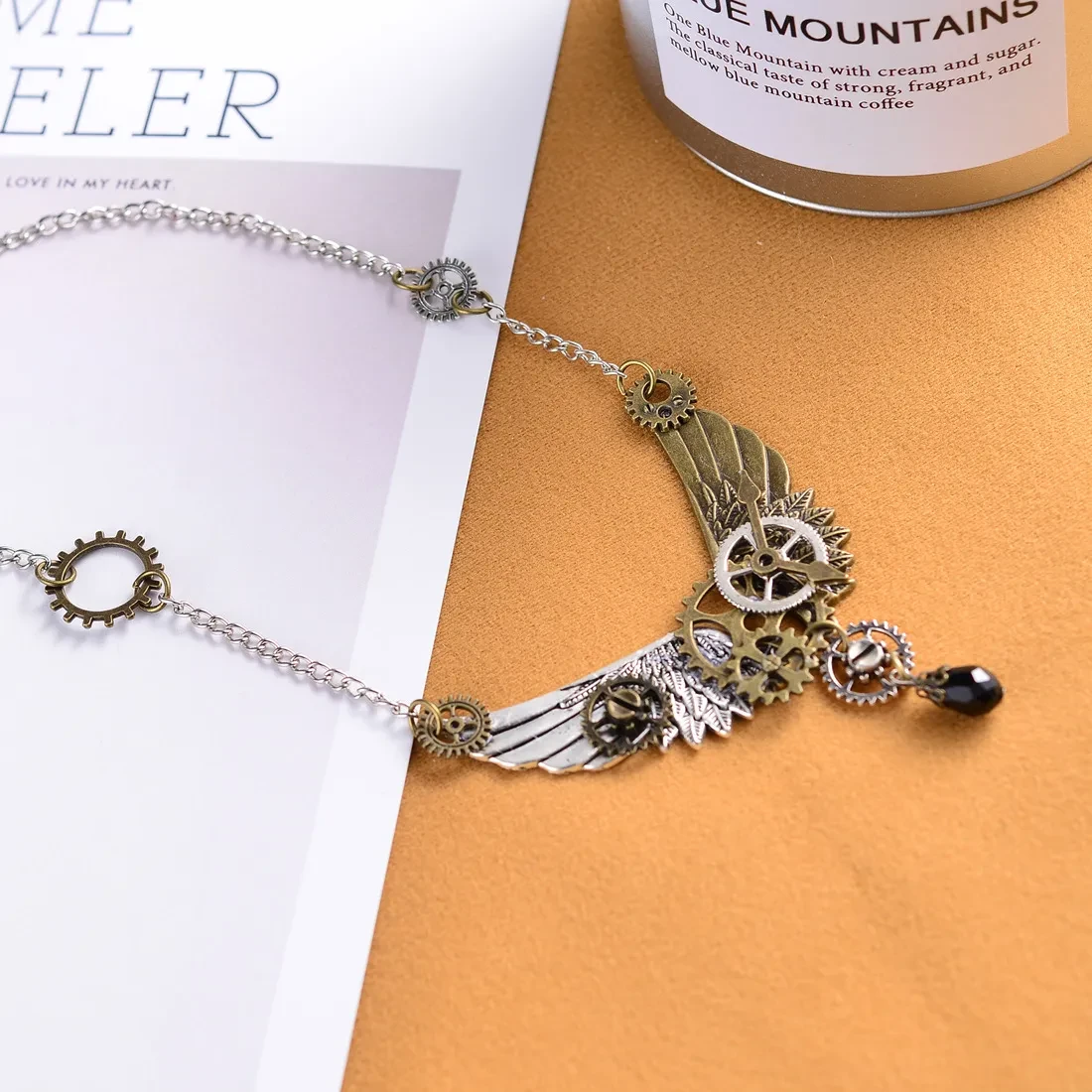 Fashion Retro Steampunk Gear Wing Pendant Necklace