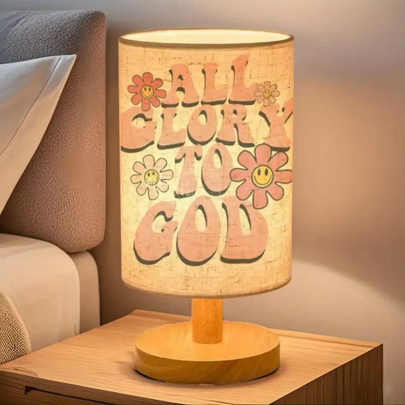 1pc "All Glory to God" Inspirational Table Lamp with Customizable Design - Modern Floral Pattern, Adjustable Tri-Color Lighting, USB Powered, Perfect for Bedroom or Living Room Decor