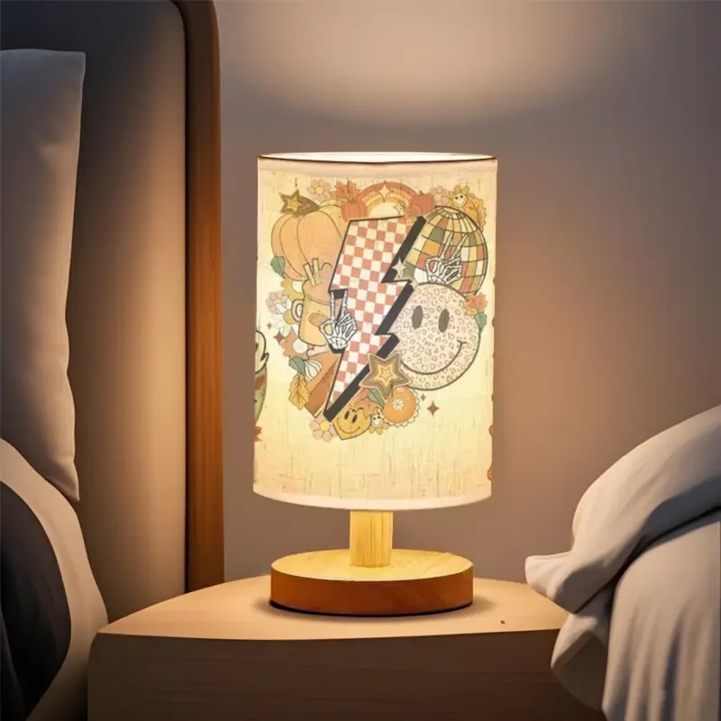 1pc Unique and Reliable Retro Smile Face Table Lamp with Wooden Base, Perfect for Bedroom or Living Room Decor, Mothers Day Gift, Tri-Color Lighting Adjustable up to 274.32 cm Height