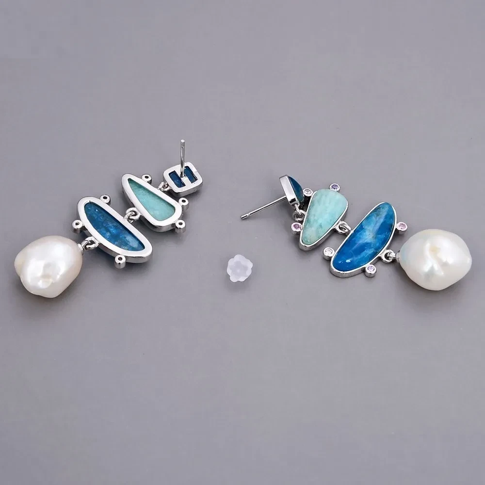 Pearl Earrings Blue Apatite Turquoise Pendant