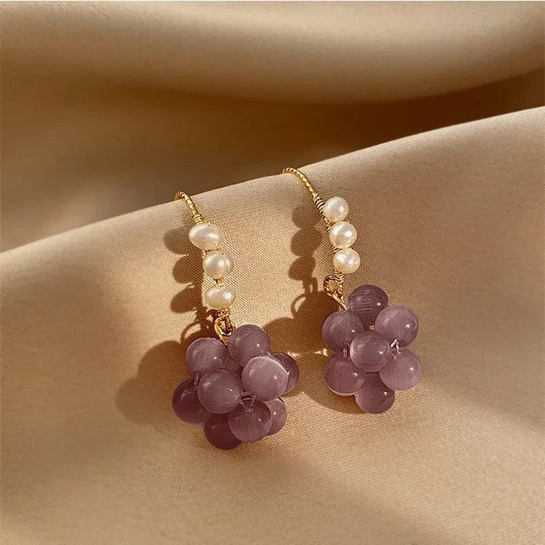 Purple Sweet Grape Ball Ear Hook Fashion Design Earrings