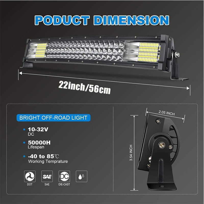 22" LED Light Bar Triple Row 288W Combo Beam Off-Road Lights + 2Pcs 4 Inch 60W LED Pod Lights with Harness Wiring for Trucks ATV UTV Jeep Boat Pickup