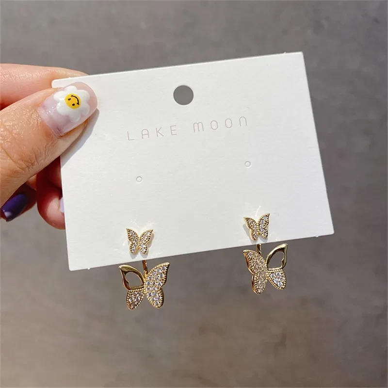 S925 Silver Needle Temperament Exquisite Hollow Diamond Butterfly Earrings Female Elegant