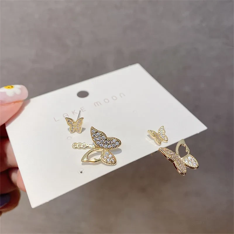 S925 Silver Needle Temperament Exquisite Hollow Diamond Butterfly Earrings Female Elegant