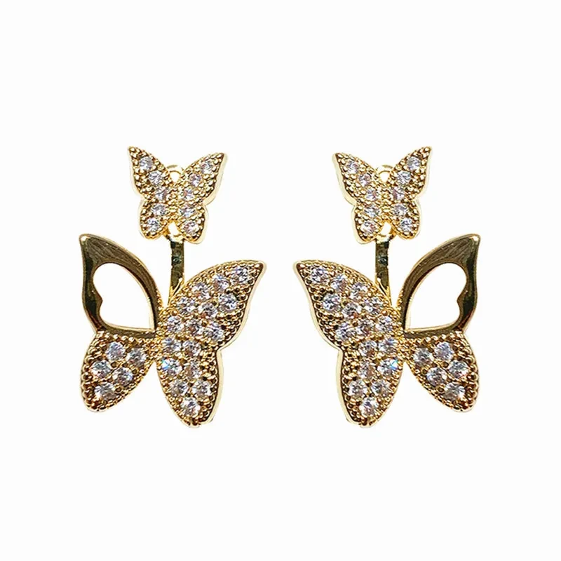 S925 Silver Needle Temperament Exquisite Hollow Diamond Butterfly Earrings Female Elegant