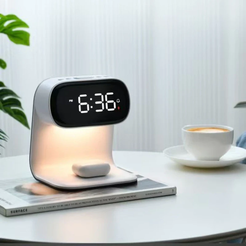 Multifunctional And Portable Bedside Lamp Clock with 15W Wireless Charging