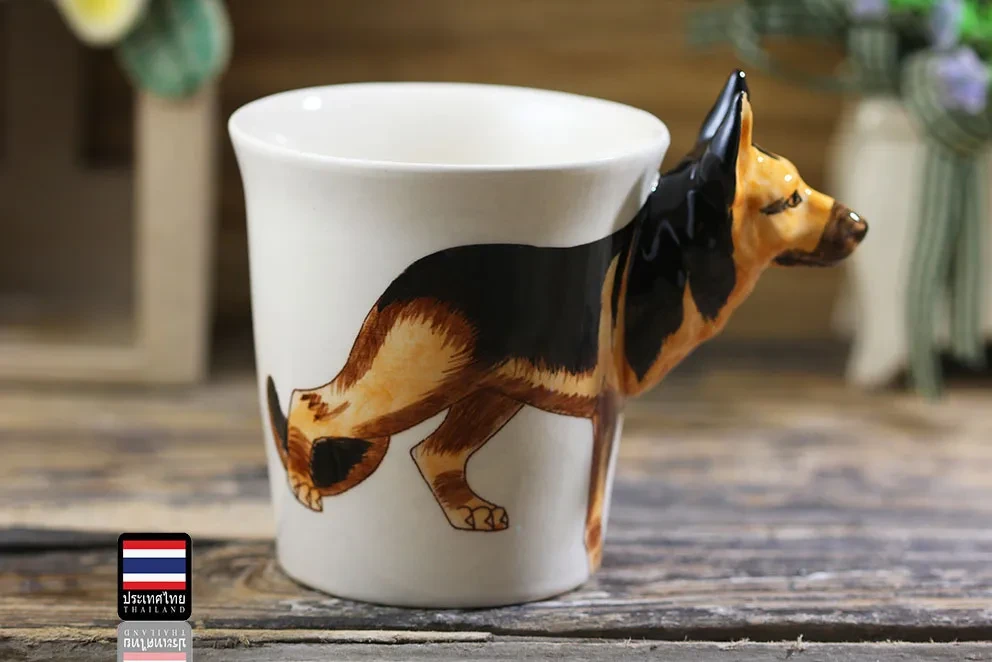 Thai Hand Painted Animal Mug German Shepherd Ceramic Cup