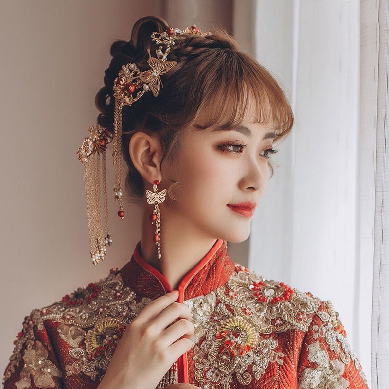 Bridal Headdress Ancient Costume Red Hair Chinese Dress Accessories