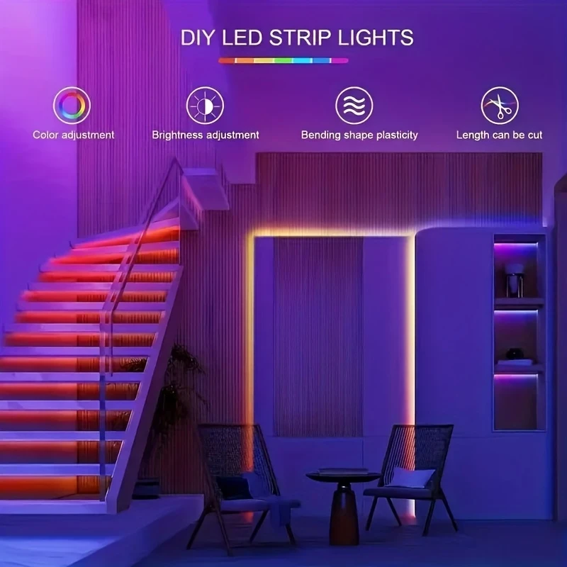 199.9/500.13 cm RGB Smart LED Strip  5V-3535 Indoor/Outdoor Strip with 3-Key Remote Control, Battery Box (No Battery Included), Perfect for Bedroom, Living Room, Party Decoration, Ideal Gift