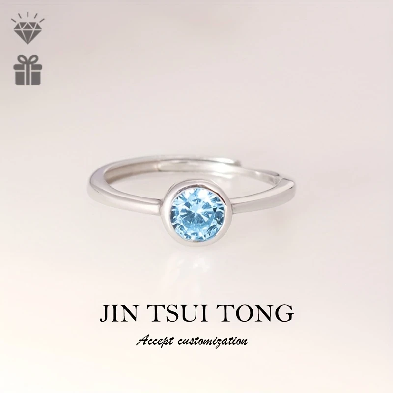 Sterling Silvery Charm Ring with Sparkling Blue Zirconia  Elegant Design for Women, Perfect for Daily Wear and Special Occasions