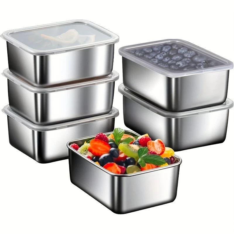 5pcs Stainless Steel Food Storage Container Set  Square, Manual Lid, Hand Wash  Perfect for Meal Preparation, Outdoor Picnics, and Food Distribution