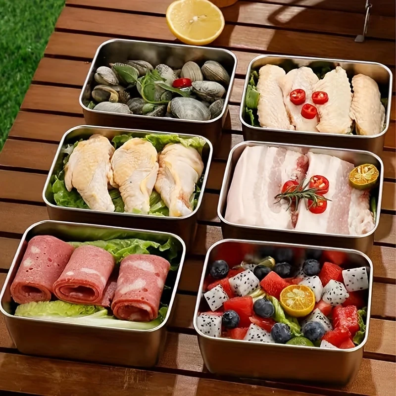 5pcs Stainless Steel Food Storage Container Set  Square, Manual Lid, Hand Wash  Perfect for Meal Preparation, Outdoor Picnics, and Food Distribution