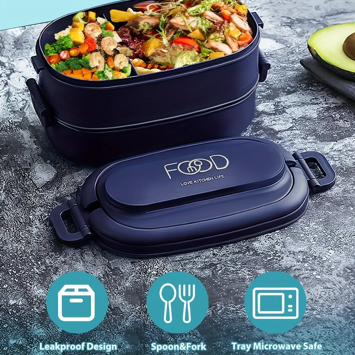 LDQ Stackable Lunch Box with Utensils  Leakproof, Microwave Safe, 1550ml Bento Box for Work & Outdoor Use  Meal Prep Container with Compartments for Salads, Pasta, Veggies